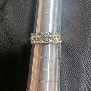 Sparkling Rhinestone Double Row Band Ring Silver Tone Costume Jewelry Sz 8.5